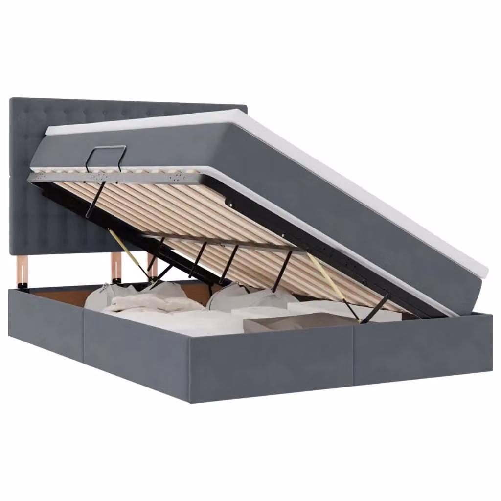 Letto con contenitore e materasso vidaXL in tessuto grigio con base a sollevamento L/P/H: 140 x 200 x 280 cm – 2