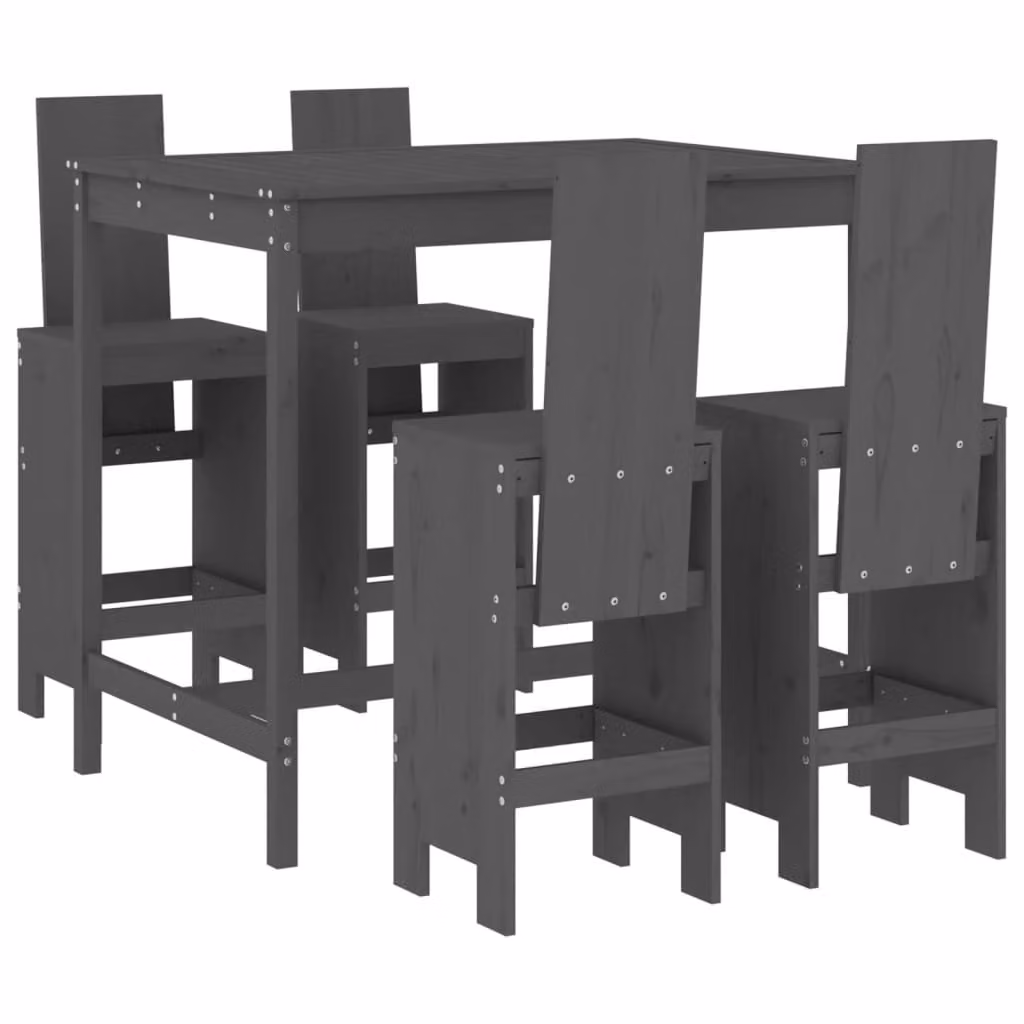 Set Bar da Giardino 5 pz Grigio in Legno Massello di Pino