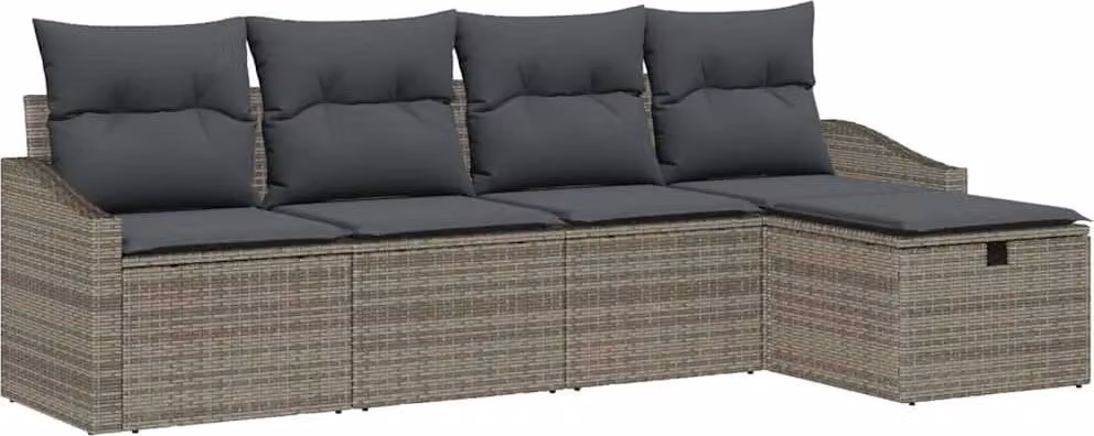 Set di divani con cuscino 5 pcs Grigio polyrattan