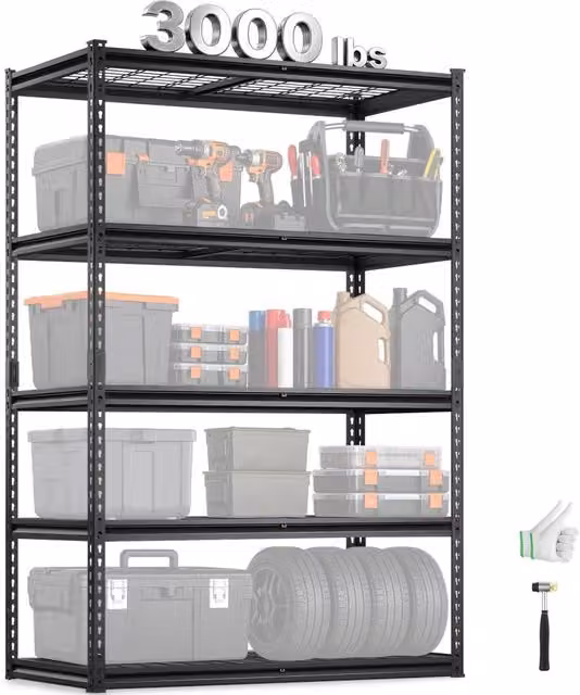 Scaffale in Metallo a 5 Ripiani 448JA98TV0, Scaffalatura Regolabile Carico Max 1361 kg, per Garage e Officina, 609,6x1219,2x1828,8 mm