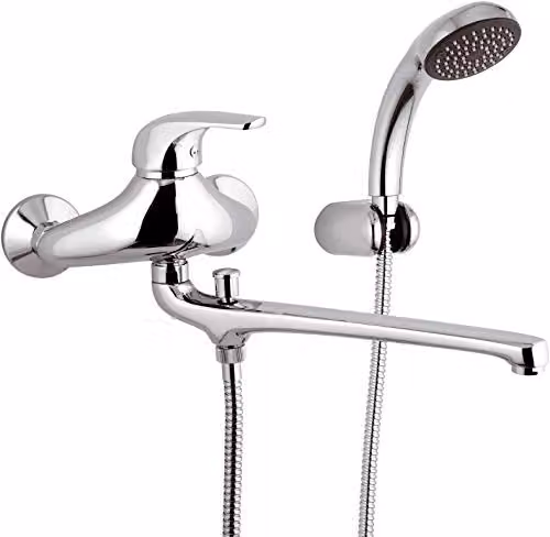 Remer - Rubinetto lavabo/Vasca con Bocca fusa Lunga e Kit Doccia - Serie Project