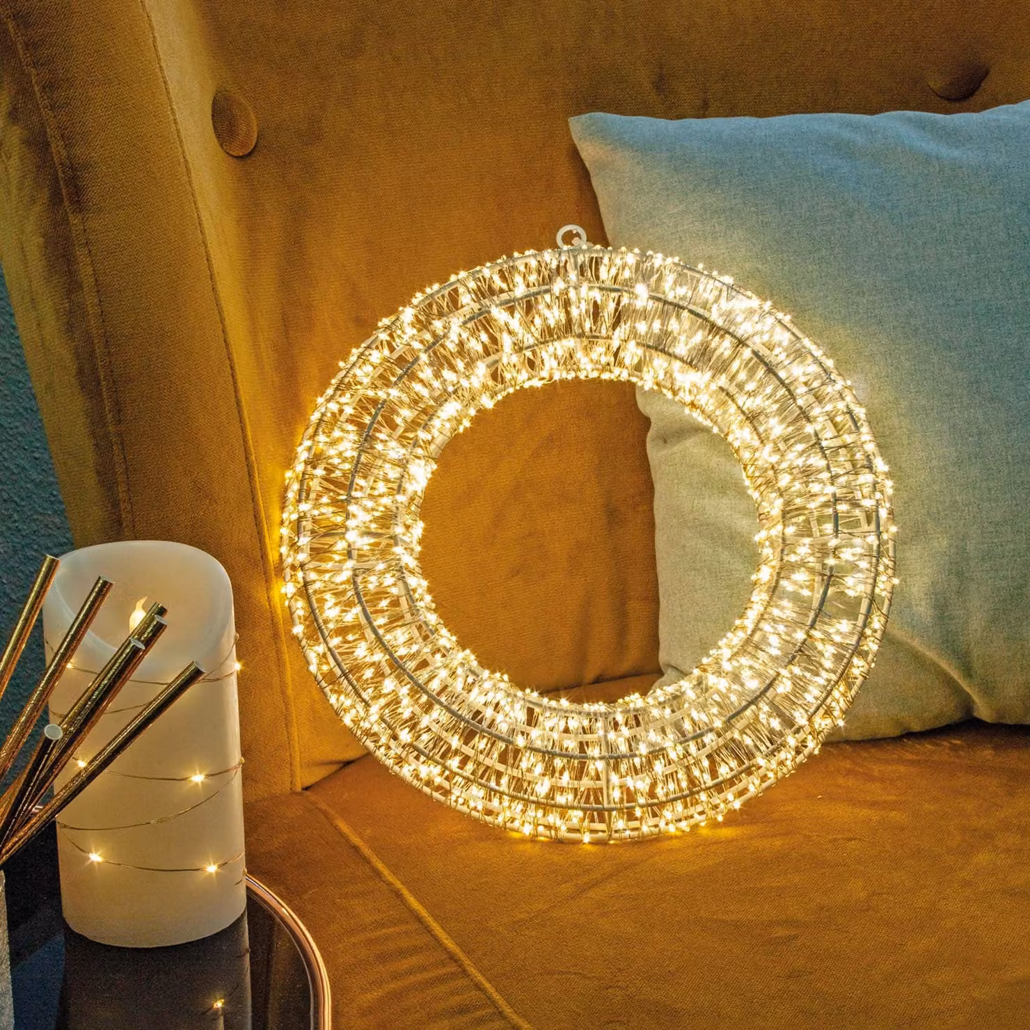 Ghirlanda luminosa a LED, 30 cm, 1440 LED bianchi caldi, con timer, per interni ed esterni