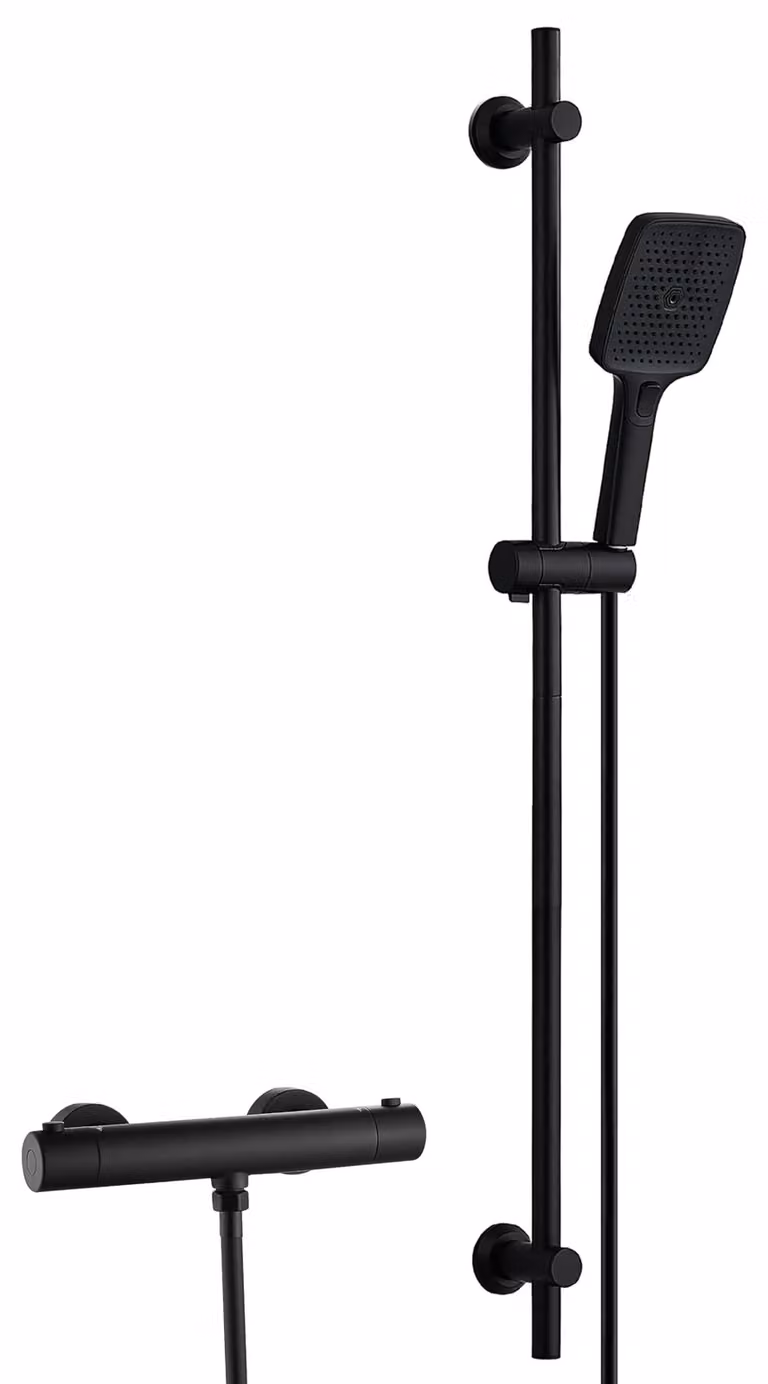 Asta doccia da 100 cm, con termostato, soffione manuale, 3 getti, colore nero
