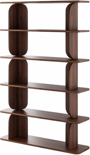 Libreria Moderna Con 5 Ripiani A Giorno Design Minimal Contemporaneo Ideale Per Soggiorno Studio Salotto Corridoio Zona Living E Ufficio In Melaminico 120 X 181.5 X 34 Cm Noce
