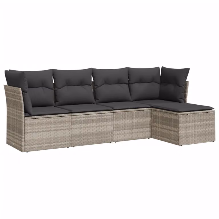 Set Divano da Giardino 5pz con Cuscini Grigio Chiaro Polyrattan
