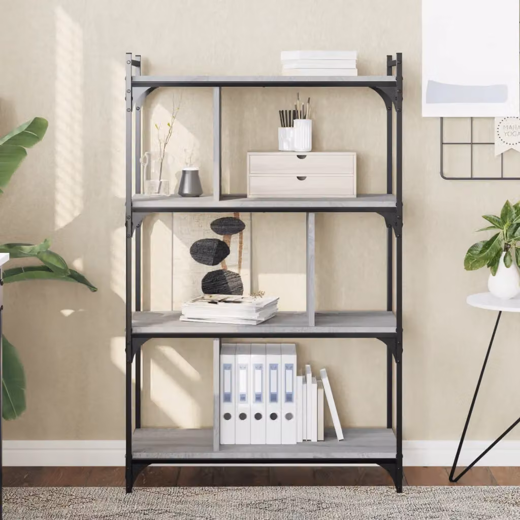 Libreria Industrial vidaXL in Legno e Metallo con 4 Ripiani, Grigio, L 76 cm x P 32 cm x H 123 cm