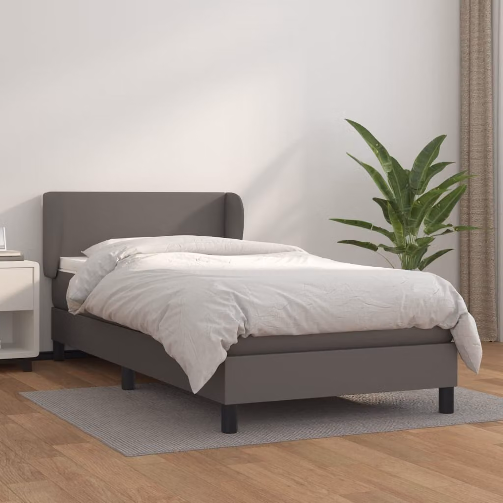 The Living Store Letto a molle con materasso grigio 90x200 cm in Pelle finta