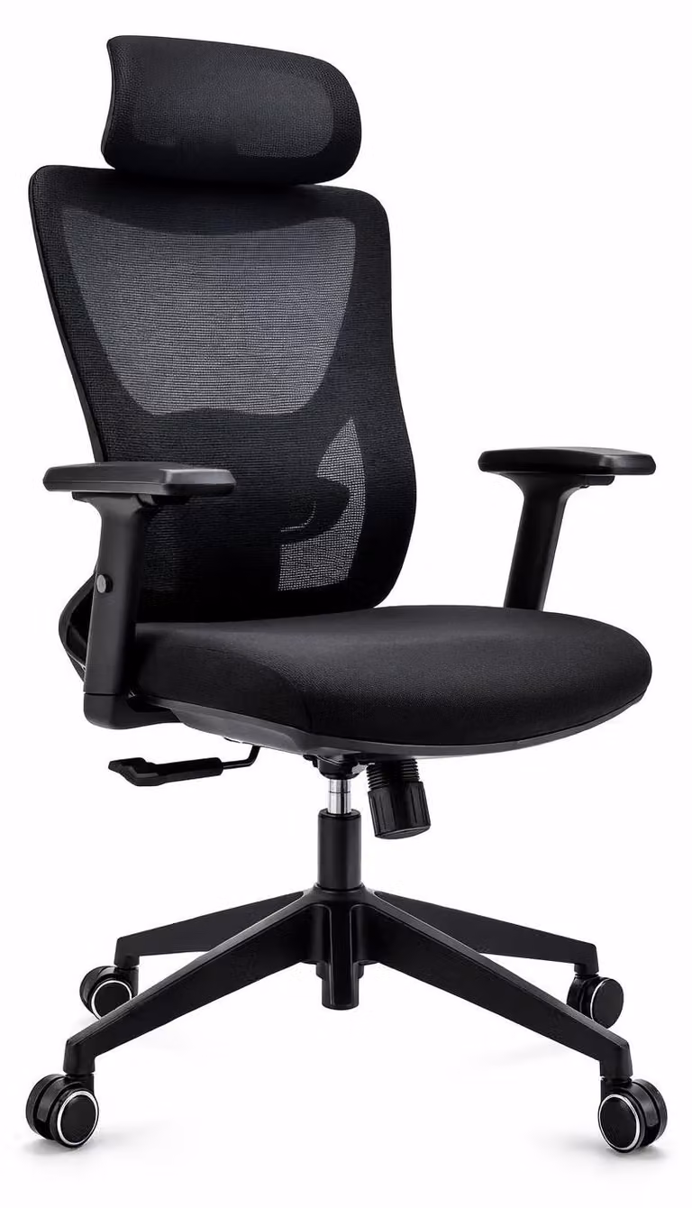 Sedia da ufficio ergonomica con schienale in rete, poggiatesta e braccioli