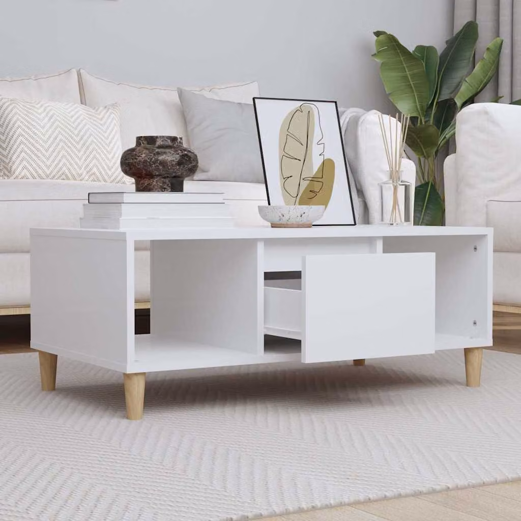 vidaXL Tavolino da Salotto Moderno Bianco in Legno Multistrato L: 90 cm, P: 50 cm, H: 36,5 cm