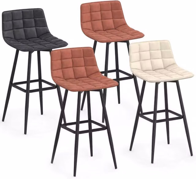 Set di 4 sgabelli da bar MADY IDMarket in velluto con struttura in metallo, colori grigio scuro, terracotta (x2) e beige – 1