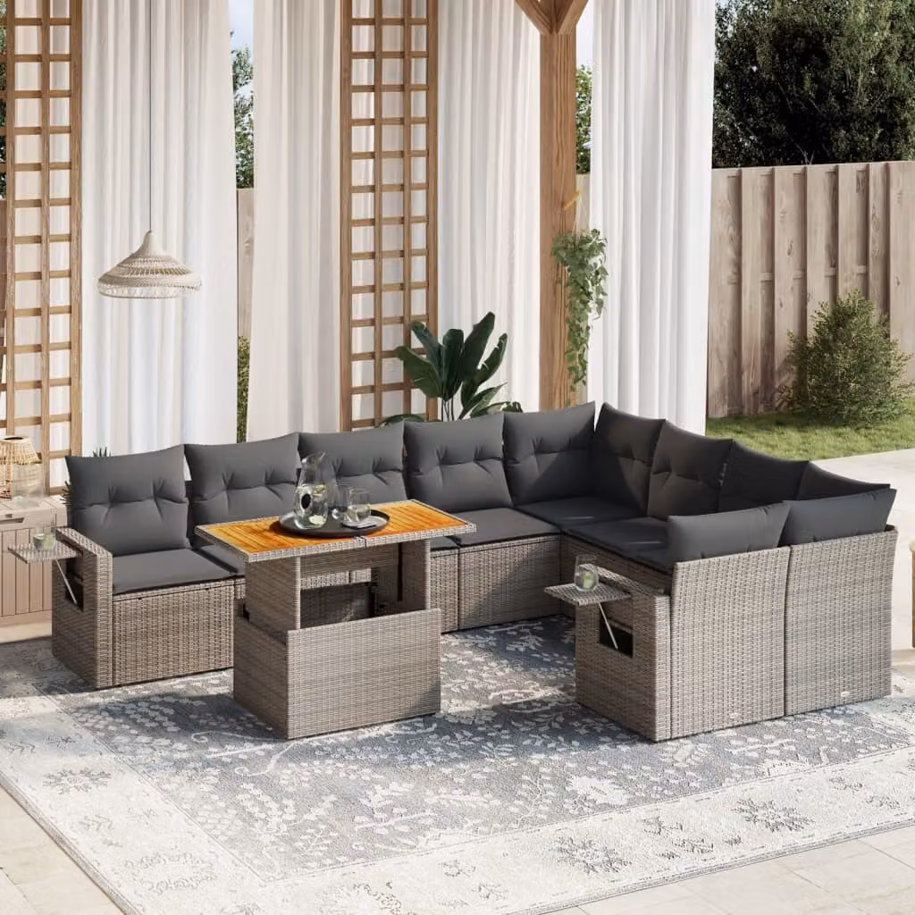 Maison Exclusive - Set Divano da Giardino 10 pz con Cuscini Grigio in Polyrattan