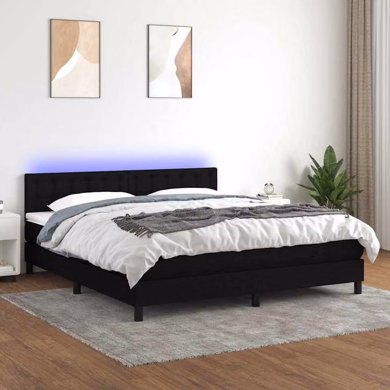 Letto a molle con materasso vidaXL in tessuto nero con illuminazione LED e porta USB L/P/H: 160 x 200 x 88 cm