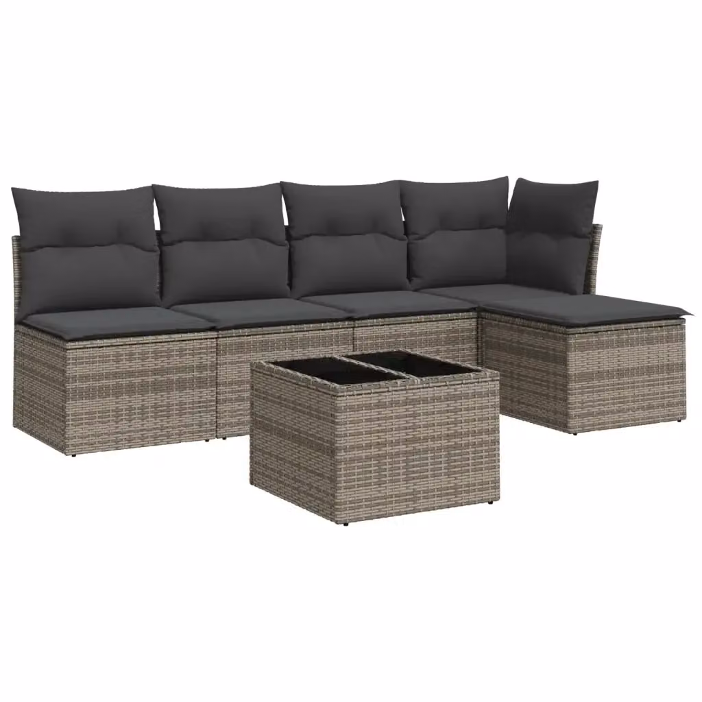 Set Divano da Giardino vidaXL 6 pz a Forma a L con Tavolino e Ottoman in Polyrattan Grigio – 2