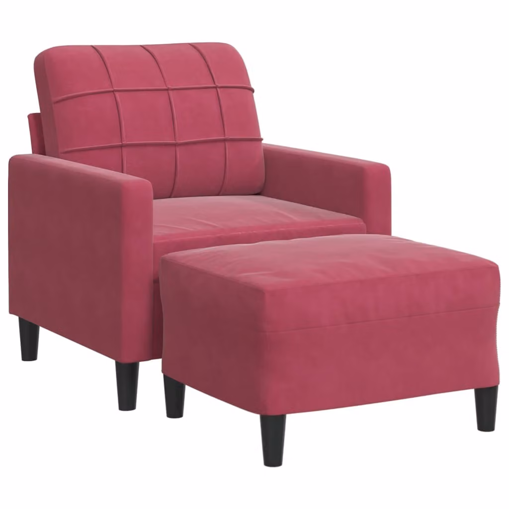 Poltrona con Poggiapiedi Rosso Vino 60 cm in Velluto