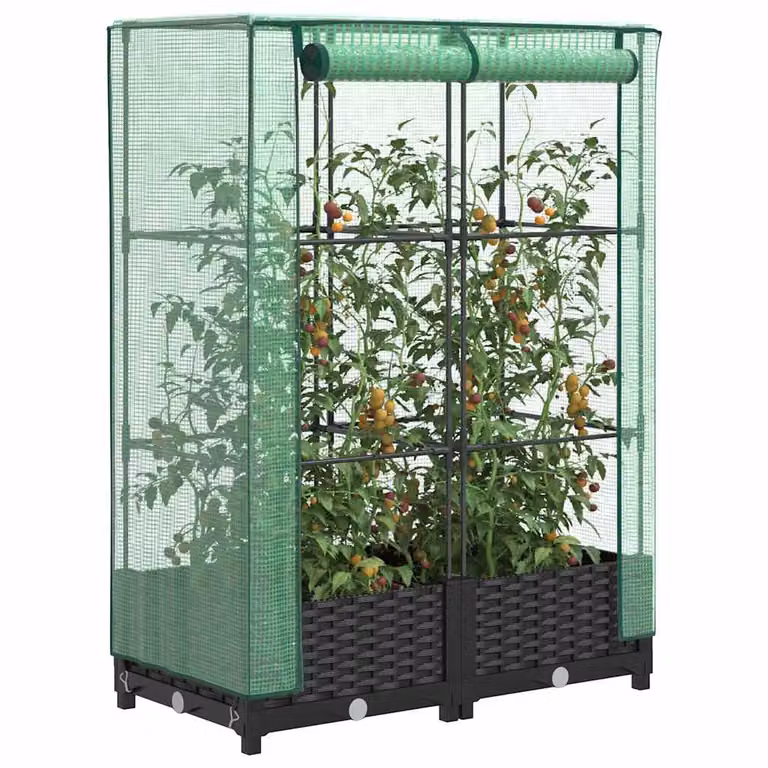 vidaXL Letto Rialzato con Copertura Serra Effetto Rattan Nero e Verde L/P/H: 80 x 40 x 123 cm