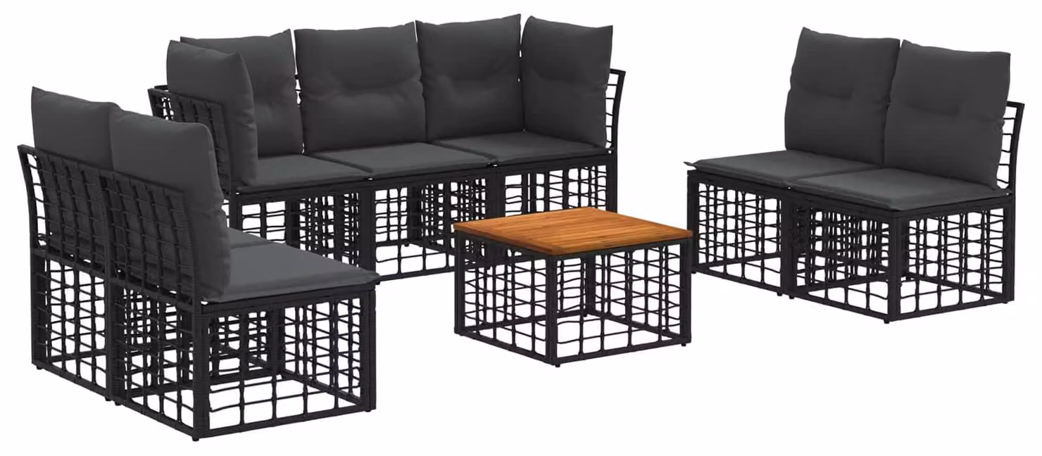 Set di divani da esterno 8 pcs Nero e Grigio scuro Poliestere