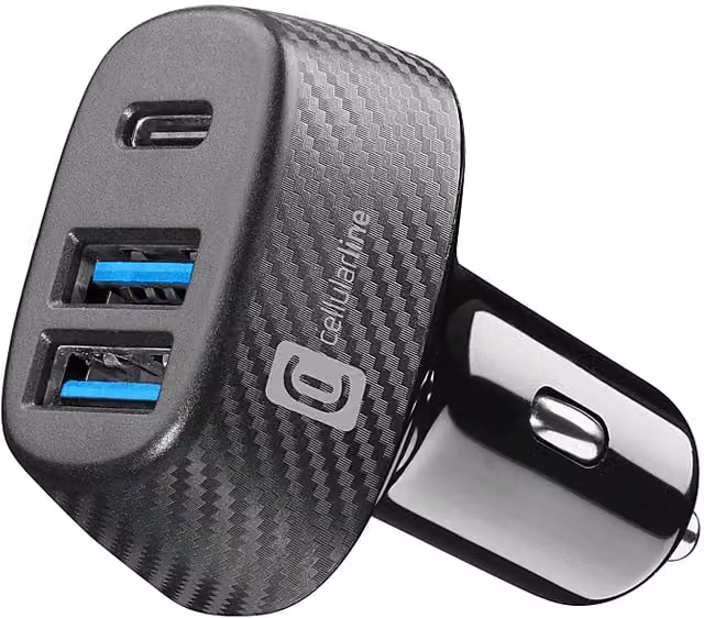 Caricabatteria da auto Cellularline Multicarica con 3 porte USB-C e USB-A da 44W, Nero