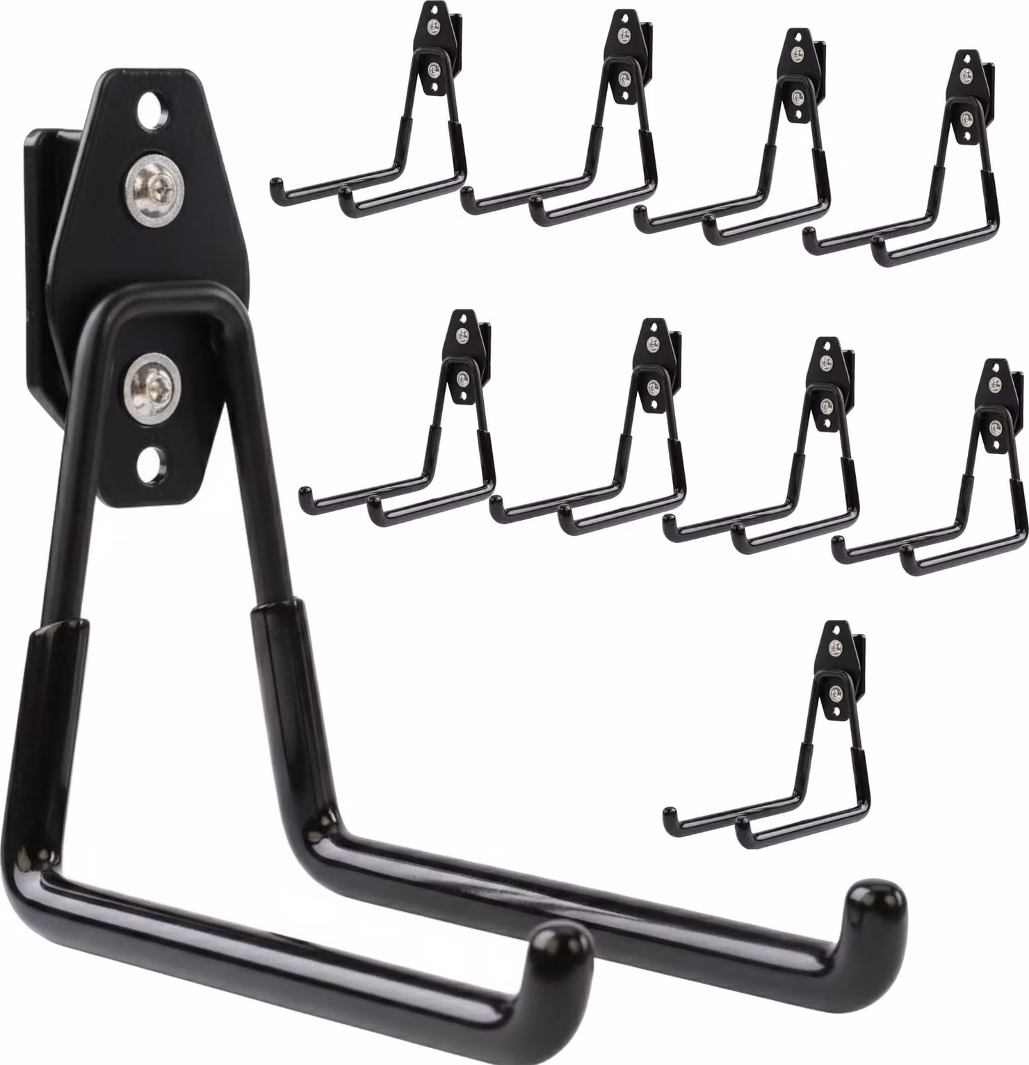 Set di 10 ganci portautensili BOTLE per sistema di valigette Qbrick per utensili elettrici, "dritti" 13 cm, stabili con rivestimento in PVC, per garage, officina, capanno, ganci doppi, portata fino a 30 kg