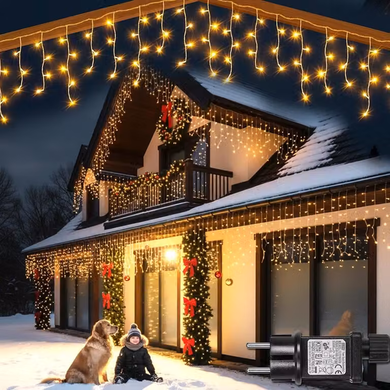 Pioggia di ghiaccio luci fatate bianco caldo, 5M finestra luci fatate luci di Natale festa matrimonio balcone giardino decorazione di Natale