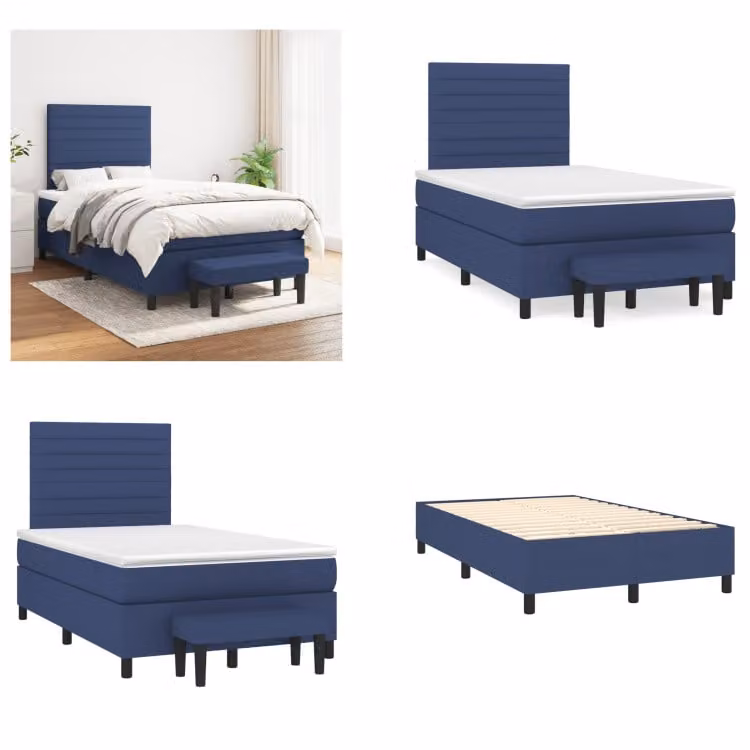 vidaXL Letto a molle con materasso in tessuto blu 120x200 cm - Letto a molle - Boxspringbetten - Bett - Schlafzimmermöbel