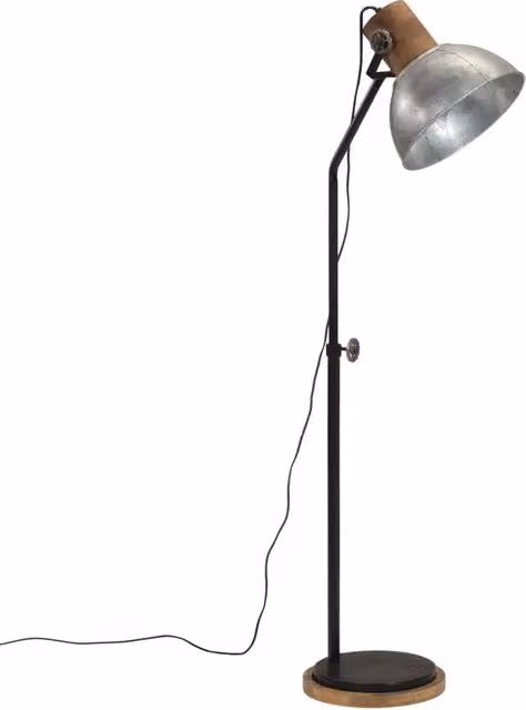 Lampada da terra industriale vidaXL in metallo e legno, argento e nero, con altezza regolabile, attacco E27, L/P/H: 30 x 30 x 100-150 cm