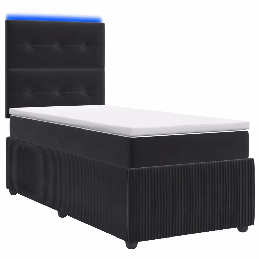 Letto Box Spring vidaXL in Velluto Nero con Materasso Ibrido e Illuminazione LED, con Porte USB e Contenitore a Sollevamento, L/P: 200 x 80 cm – 2
