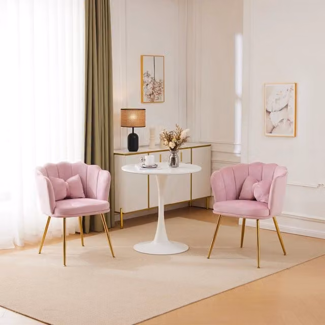 Poltrona imbottita in velluto rosa WISHDOR con gambe in metallo dorato per soggiorno e camera da letto