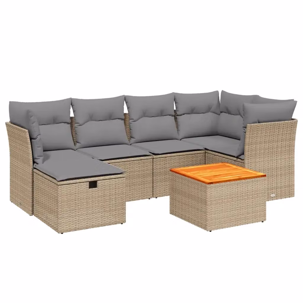 vidaXL Set Divano da Giardino 7 pz a L con Cuscini Beige e Grigio in Polyrattan e Acciaio – 2