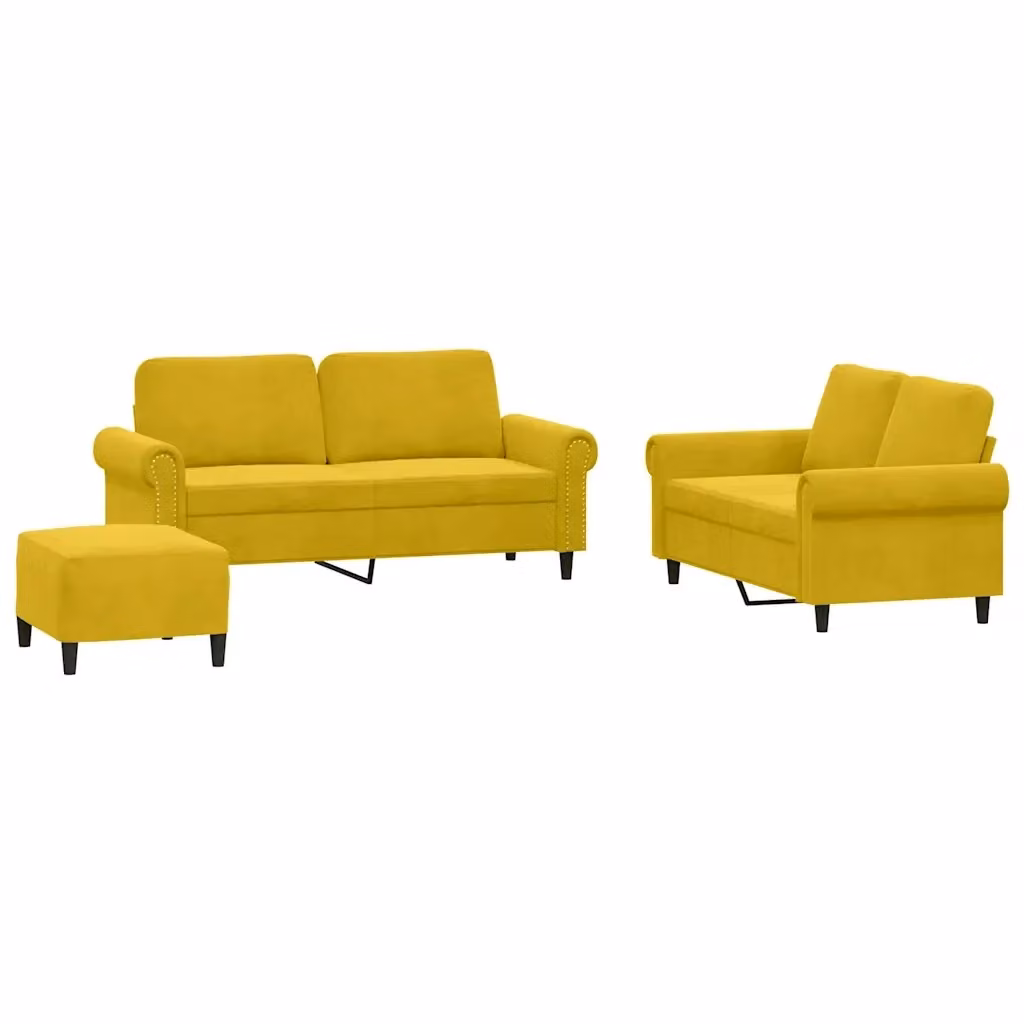 Set di divani 3 pezzi vidaXL in velluto giallo con cuscini per soggiorno in stile moderno – 2