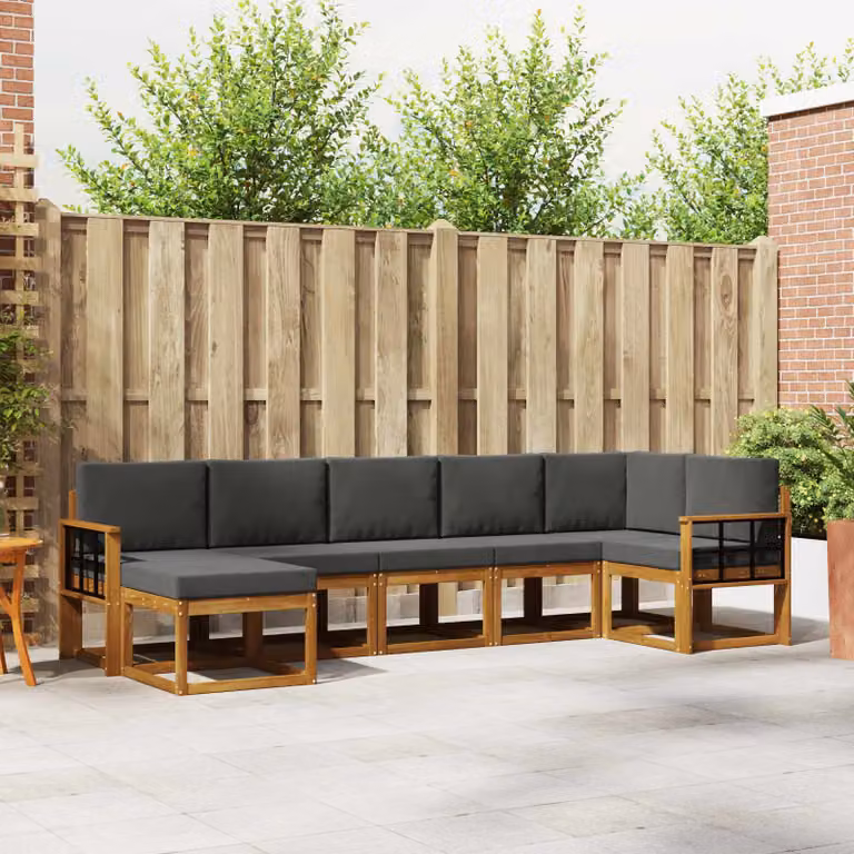 vidaXL Set di divani da esterno 7 pz in legno di acacia con cuscini, colore naturale e antracite