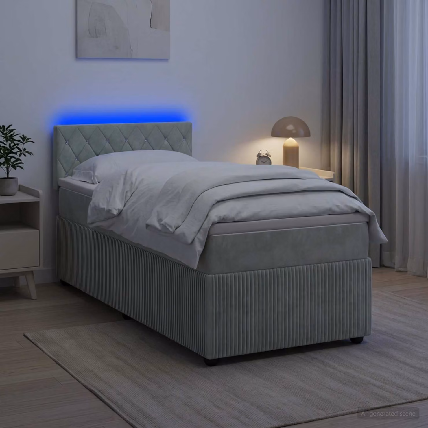 Letto box spring ibrido vidaXL con materasso a molle insacchettate e illuminazione sottostante, Grigio Chiaro, L/P: 200 x 100 cm