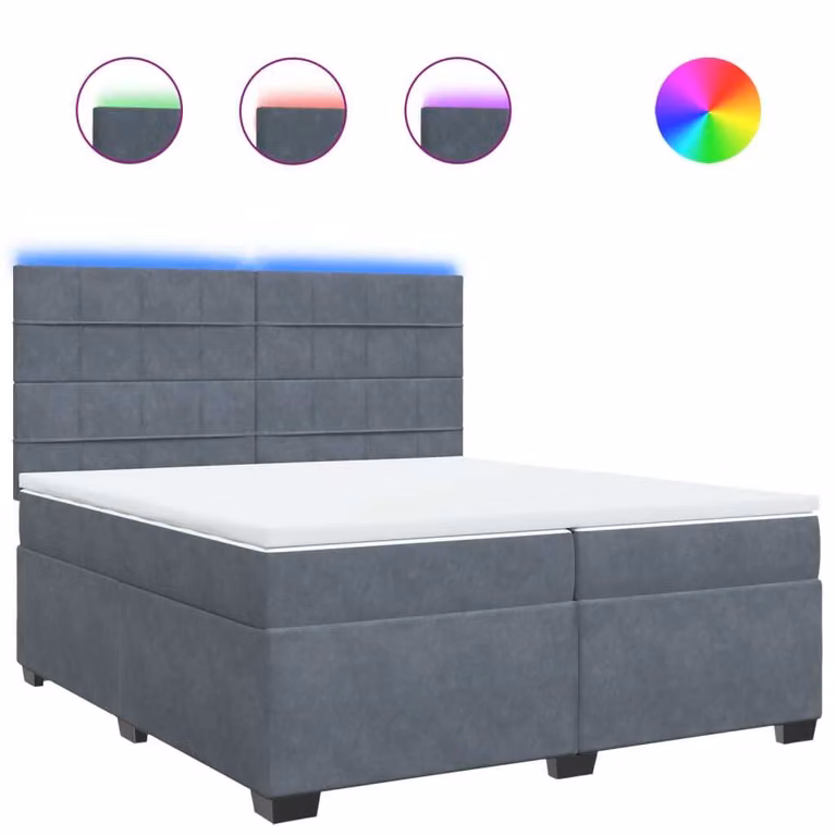 Giroletto a Molle con Materasso Grigio Scuro 200x200 cm Velluto