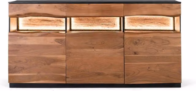 Credenza moderna in legno di acacia con illuminazione integrata, colori marrone e nero – 1