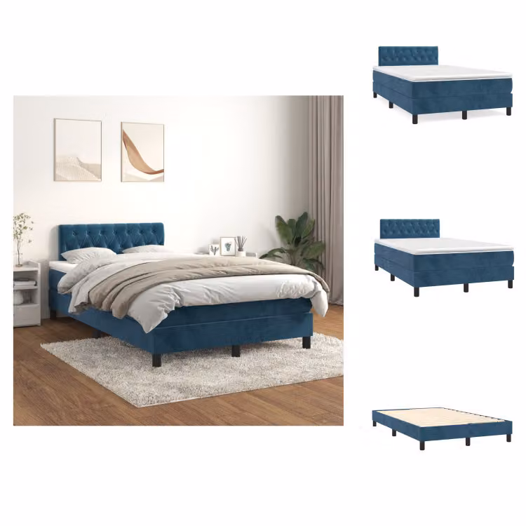 vidaXL Letto a molle con materasso blu scuro 120x200 cm in velluto - Letti e strutture letto