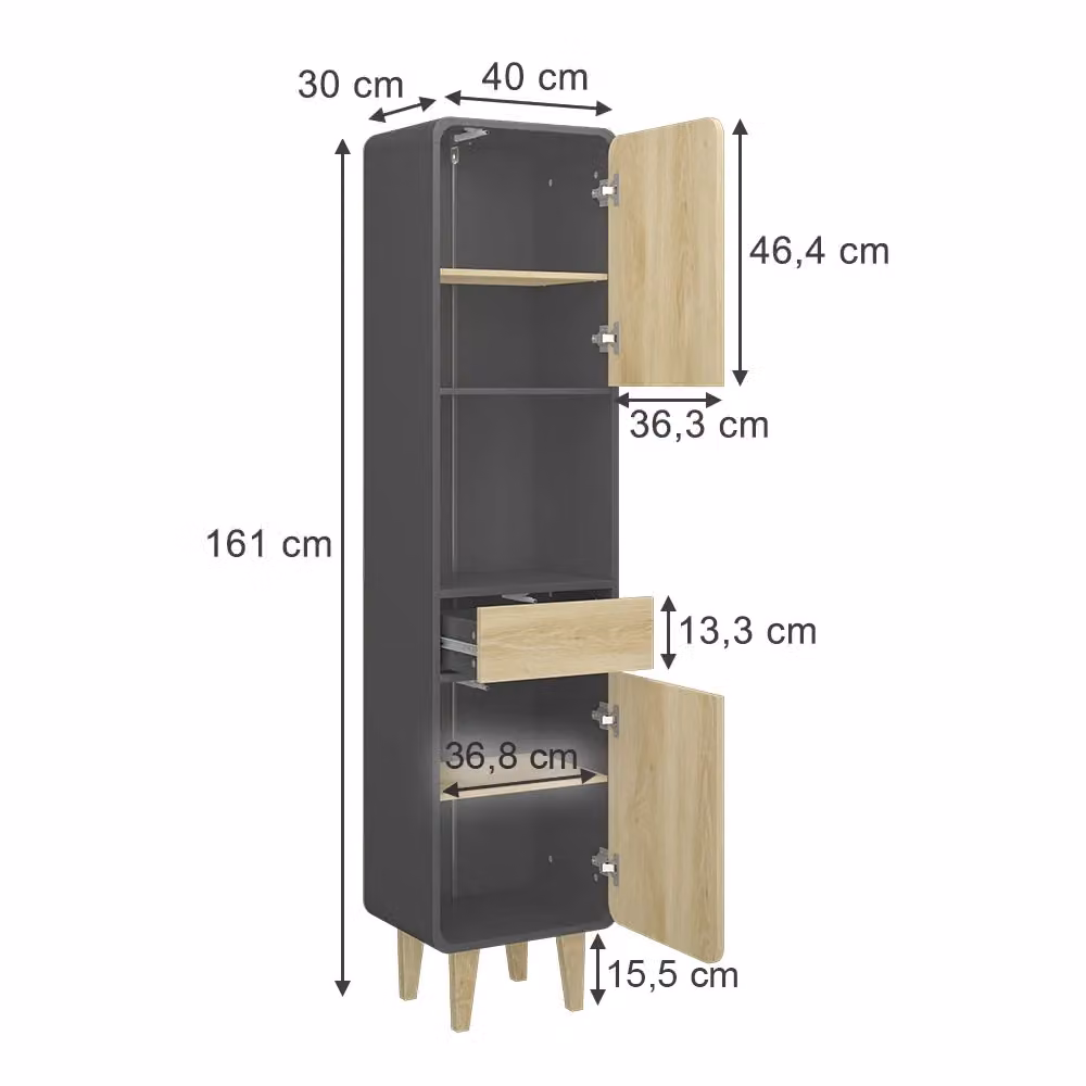 Mobile per bagno Vicco Arla moderno Antracite e Rovere L 40 cm x H 161 cm – 2