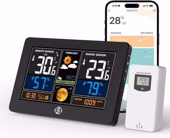Stazione meteorologica digitale - Stazione meteorologica - Sensore di umidità - Termometro - Strumento di misurazione per interni ed esterni - Sistema avanzato di misurazione meteorologica