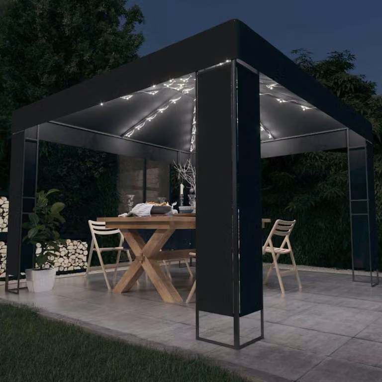 vidaXL Gazebo con Tetto Doppio e Luci LED Antracite L: 300 cm, P: 300 cm, H: 273 cm