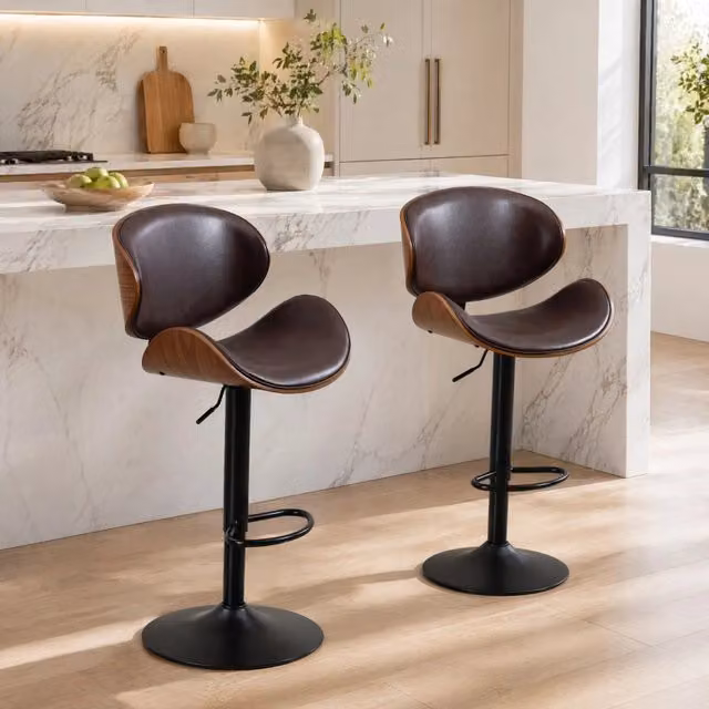 Sgabello Bar Girevole Regolabile REDOM in Ecopelle Marrone L/P/H: 51 x 50 x 93-103,5 cm – 1