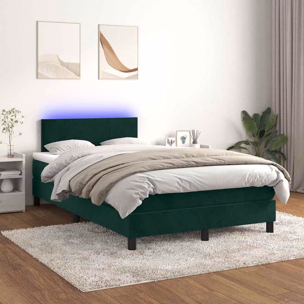 Letto Ibrido con Materasso e Illuminazione LED vidaXL in Velluto Verde Scuro L/P/H: 120 x 200 x 78 cm – 1