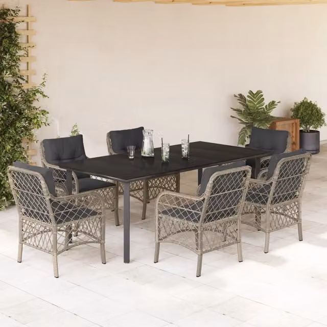 Set da pranzo da giardino vidaXL in polyrattan con piano in vetro, 7 pezzi, antracite – 1
