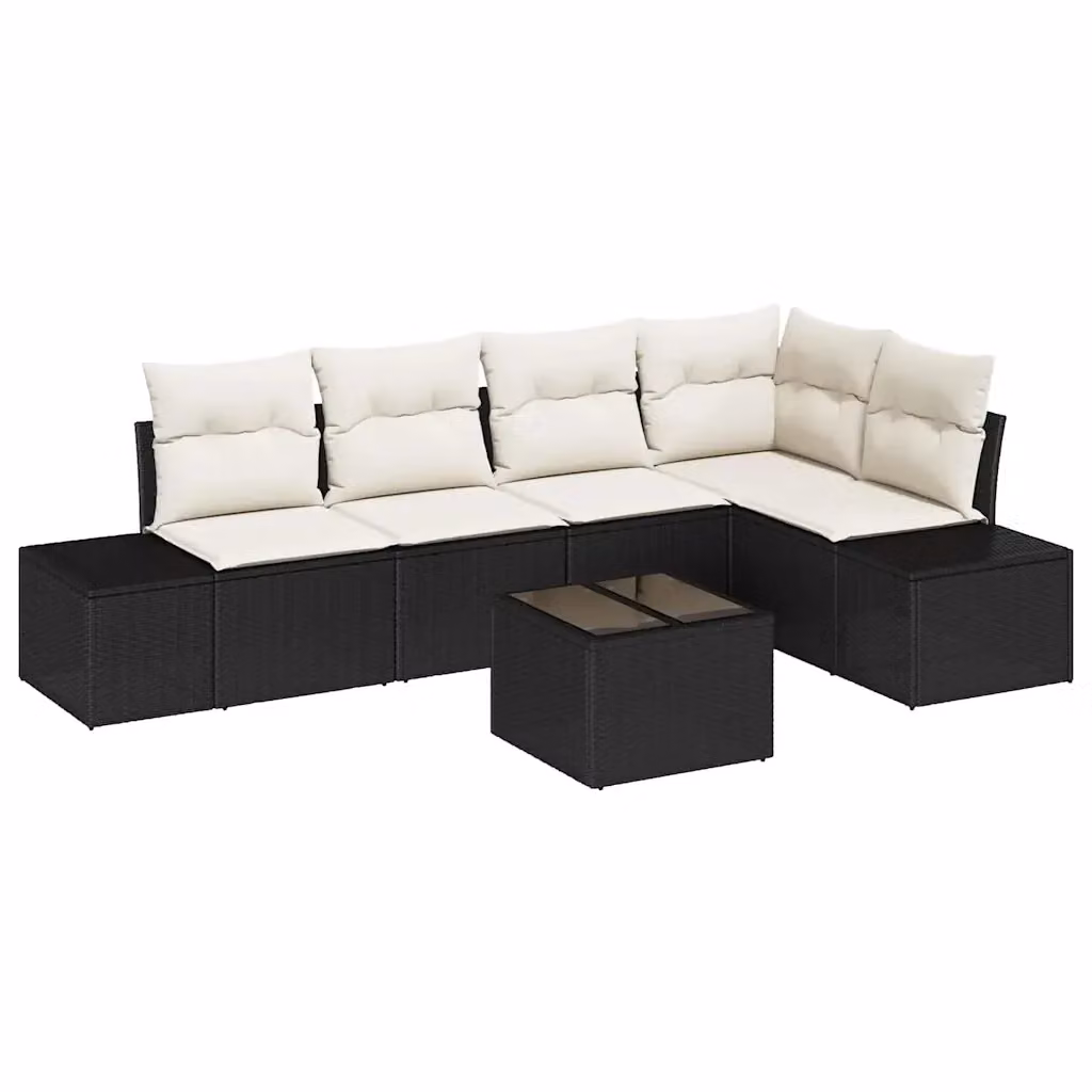 Set Divano da Giardino vidaXL 6 Pezzi a Forma di L con Tavolino, Polyrattan Nero e Cuscini Beige – 2