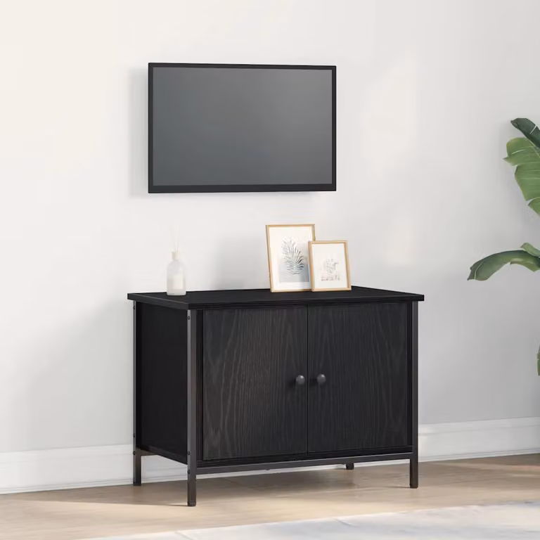 Mobile TV vidaXL moderno in legno ingegnerizzato rovere nero e beige L/P/H: 60 x 35 x 45 cm