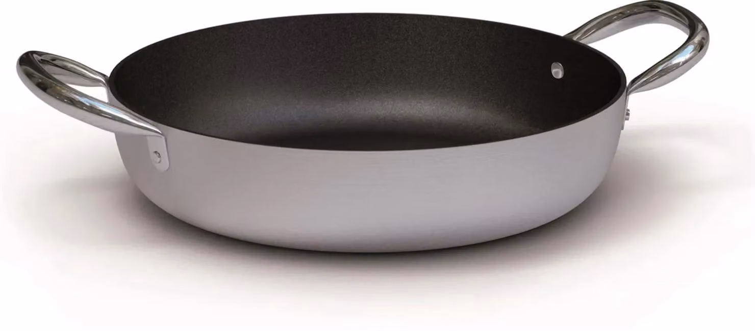 Tegame in alluminio antiaderente per induzione con maniglie in acciaio inox, spessore 4 mm, diam. 24cm