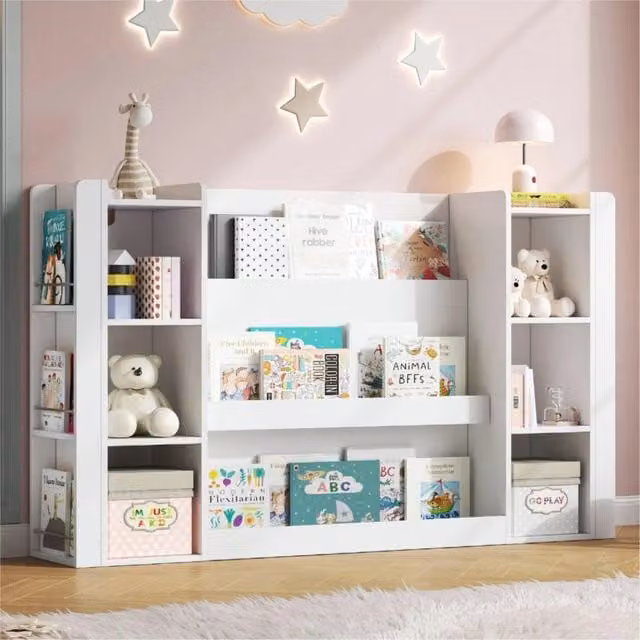 Libreria per bambini REDOM bianca con scomparti aperti in MDF, L 140 cm x P 30 cm x H 95 cm