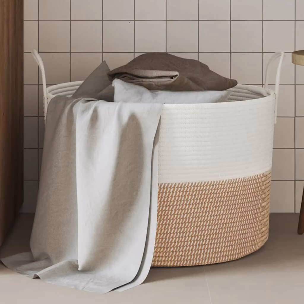vidaXL Cestino Portaoggetti in Cotone Multicolore con Maniglie e Trama Aperta, Ø: 51 cm, H: 33 cm