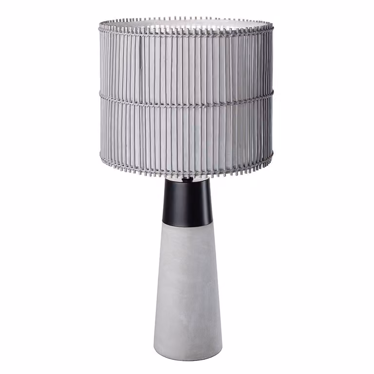 Lampada da tavolo, metallo, nero opaco, bambù, cemento, grigio