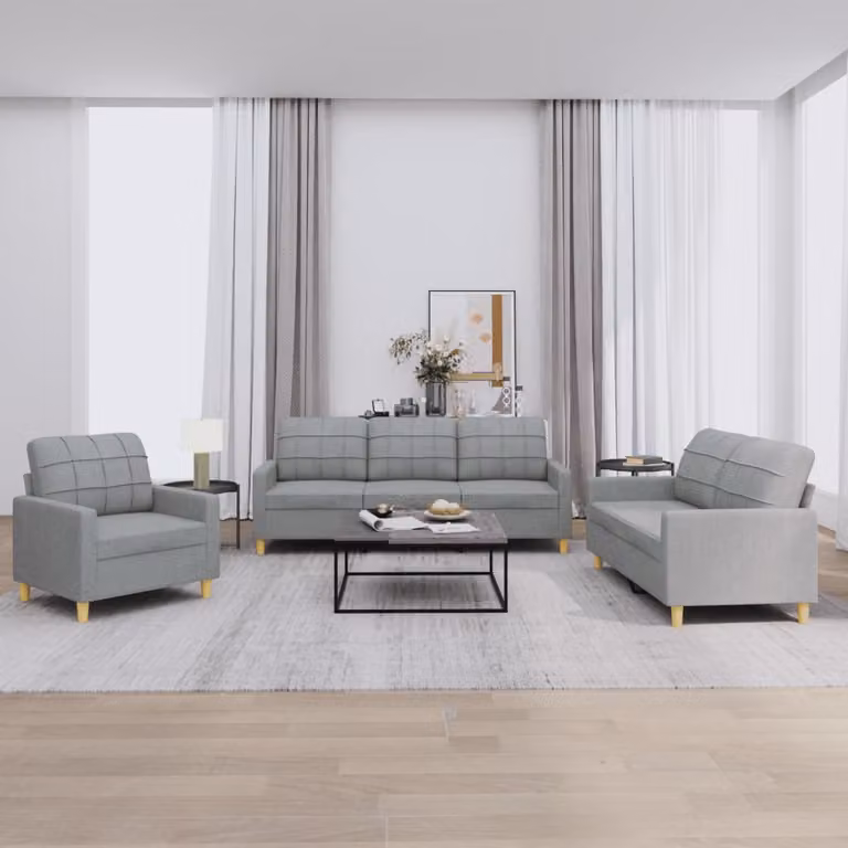 Set di divani 3 pezzi vidaXL in tessuto grigio con cuscini per soggiorno