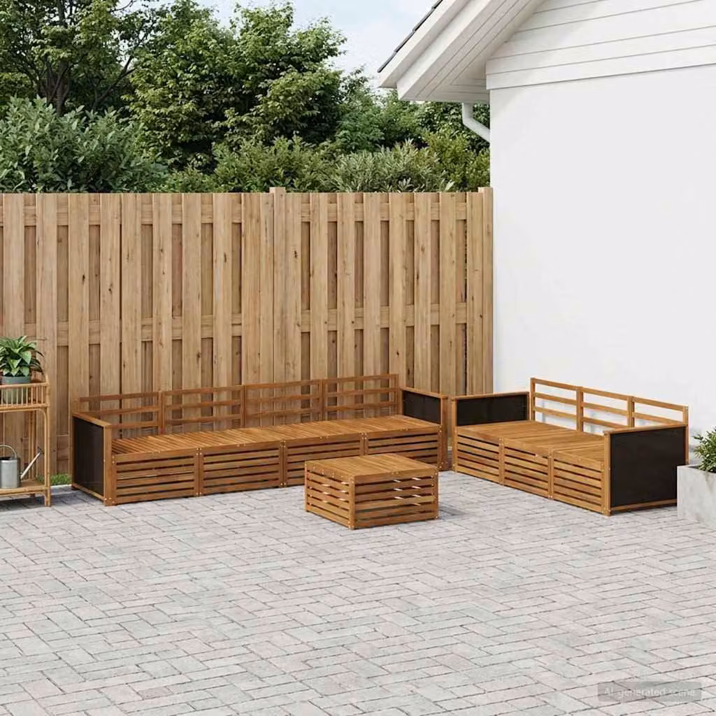 Set di divani da esterno vidaXL 8 pz in legno di acacia massello colore marrone naturale