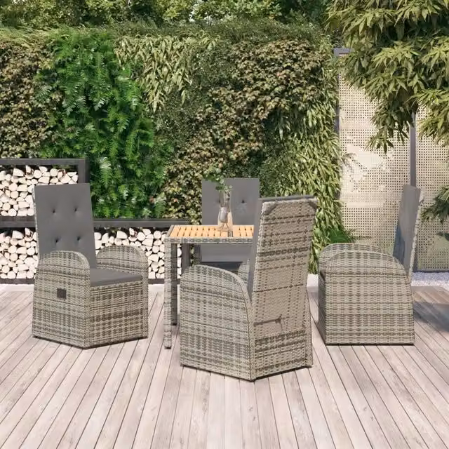 Set da Pranzo da Giardino 5 pz con Cuscini in Polyrattan Grigio 3157583