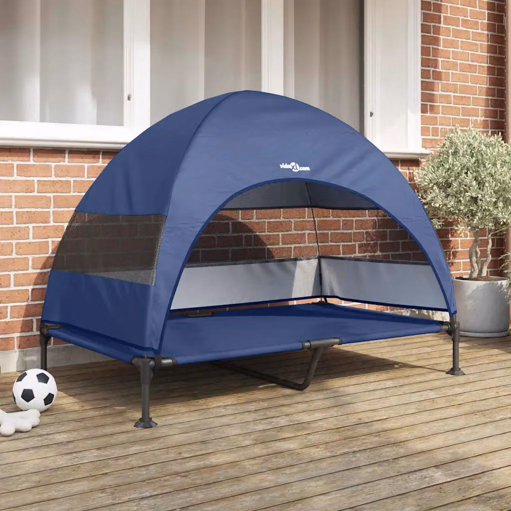 Letto per cani elevato vidaXL in tessuto blu e acciaio L 127 x P 81 x H 108 cm